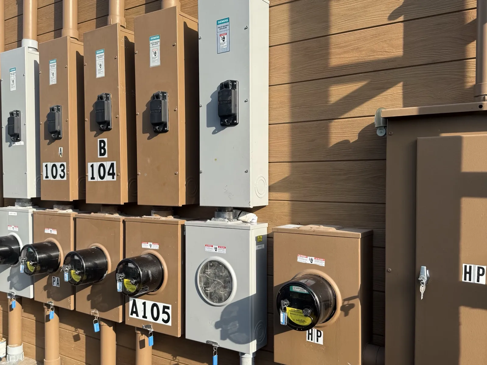Multi-tenant meter bank and service disconnects installed by SouthTech Electric