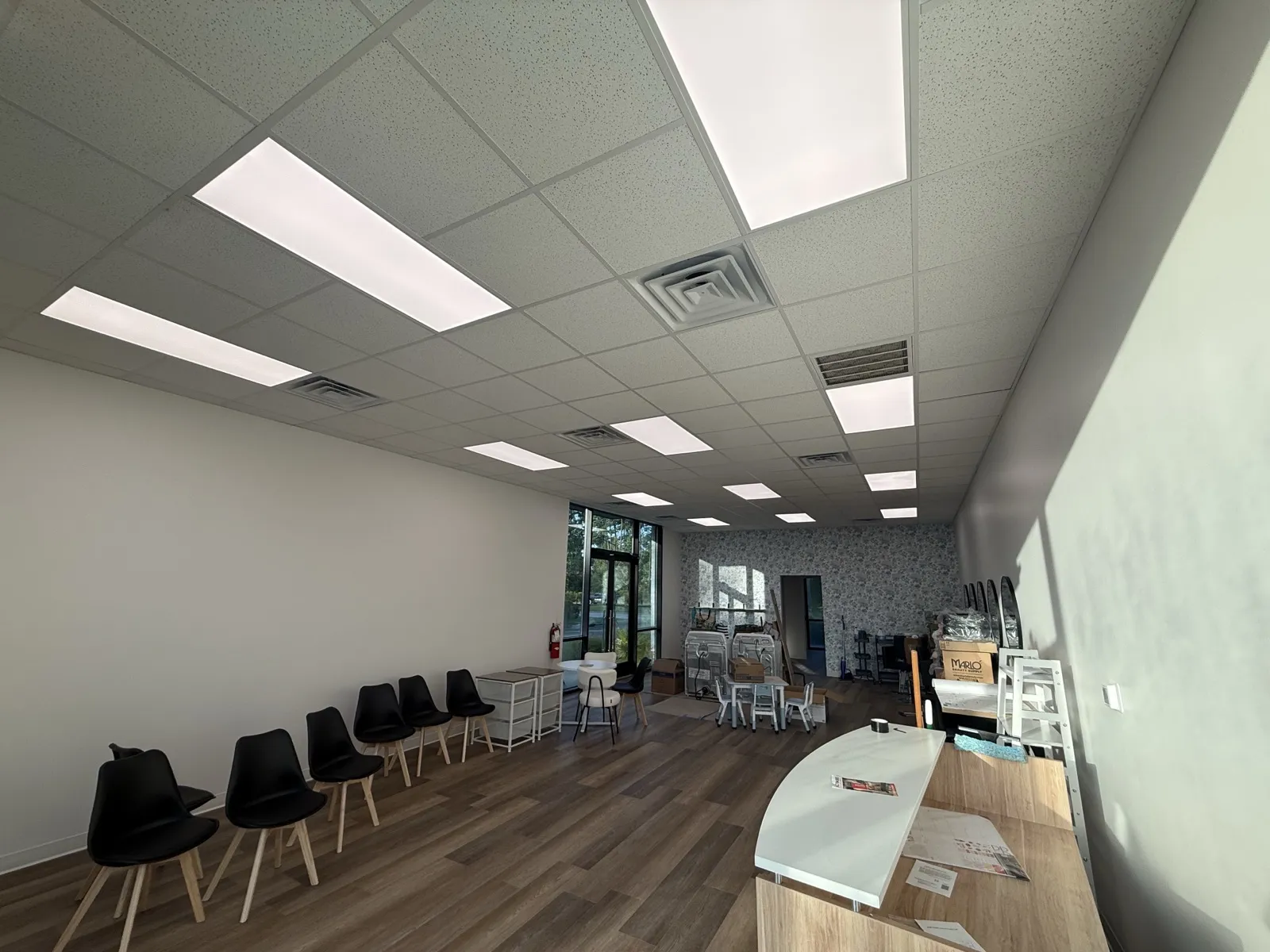 Finished commercial office suite in Columbia with LED troffer lighting installed by SouthTech Electric