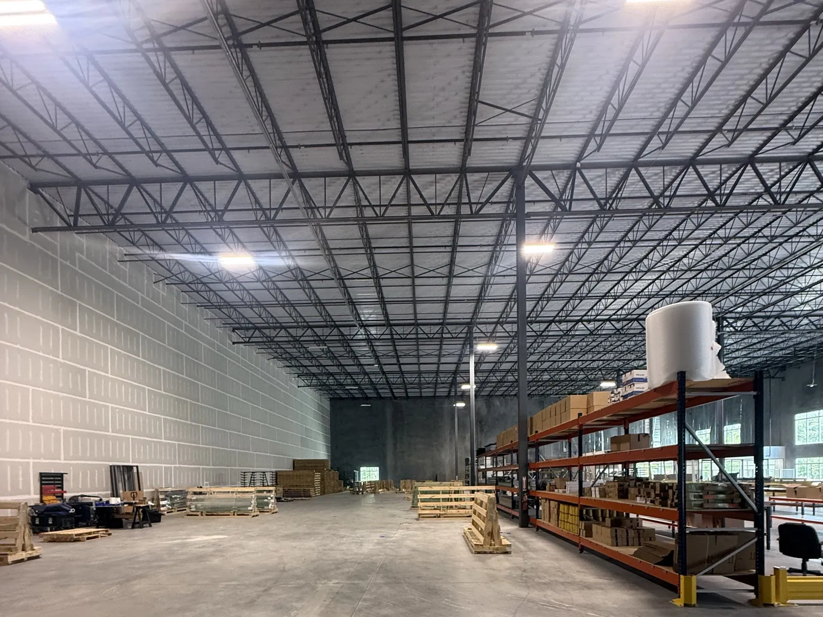 High-bay lighting and distribution installed by SouthTech Electric in an Orangeburg warehouse facility