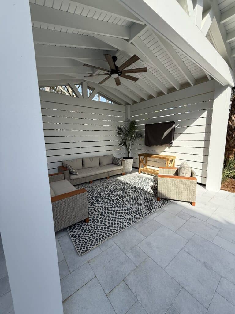 outdoor pagoda with large new cieling fan and light